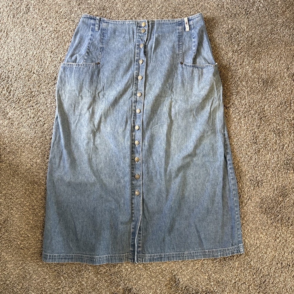 Bill Blass Vintage Denim Skirt Long Button Front Plus Size 22W